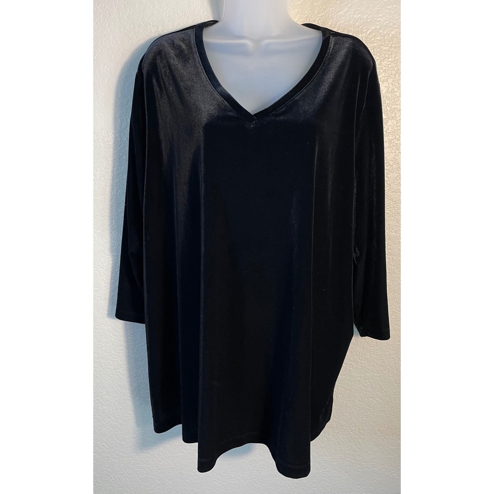 Susan Graver Womens 3X Tunic Top Black Velvet V Neck 3/4 Sleeve Career Event